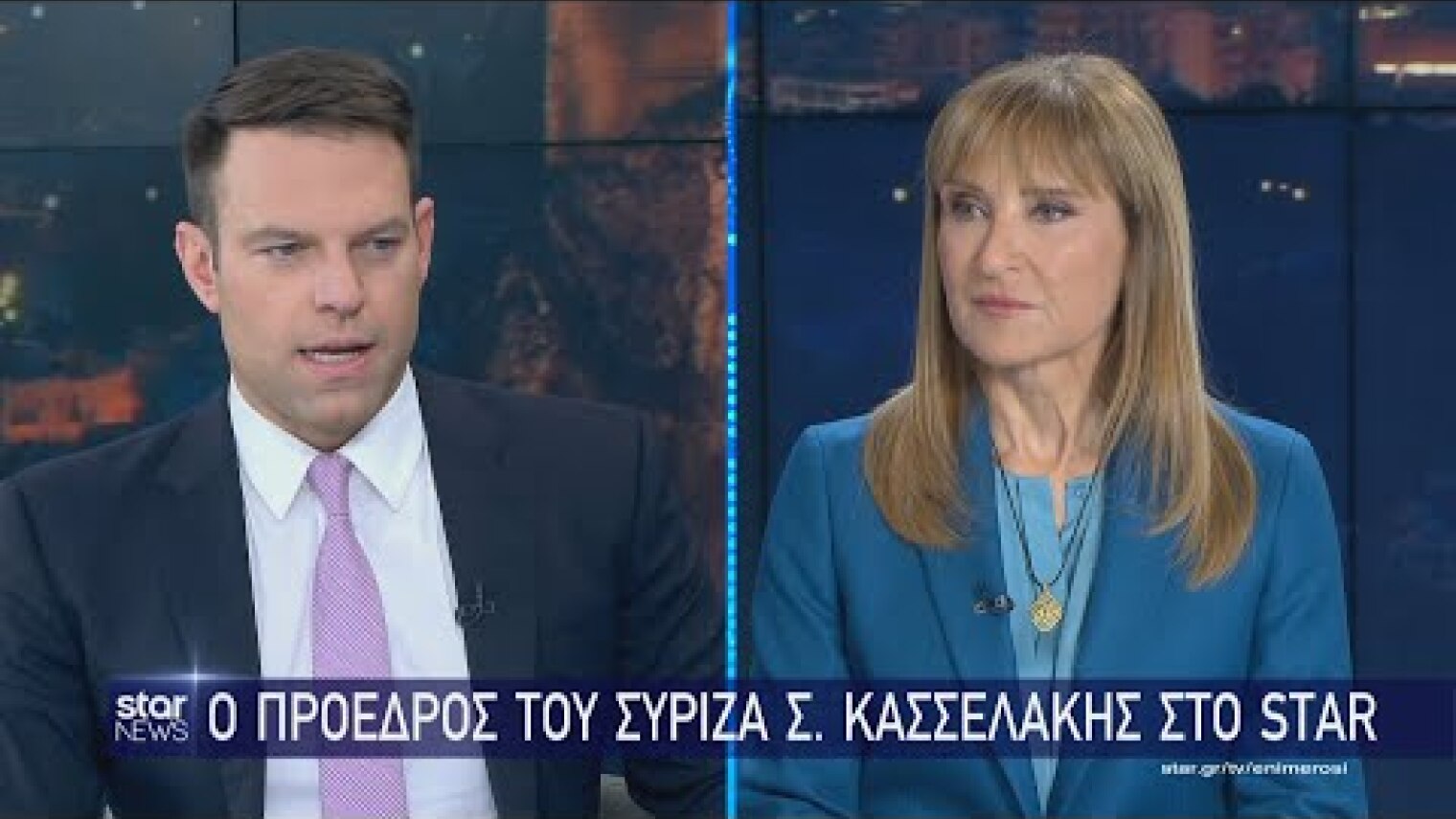 Ο Στ. Κασσελάκης στο κεντρικό δελτίο ειδήσεων του Star με τη Μάρα Ζαχαρέα  (11.1.2024)